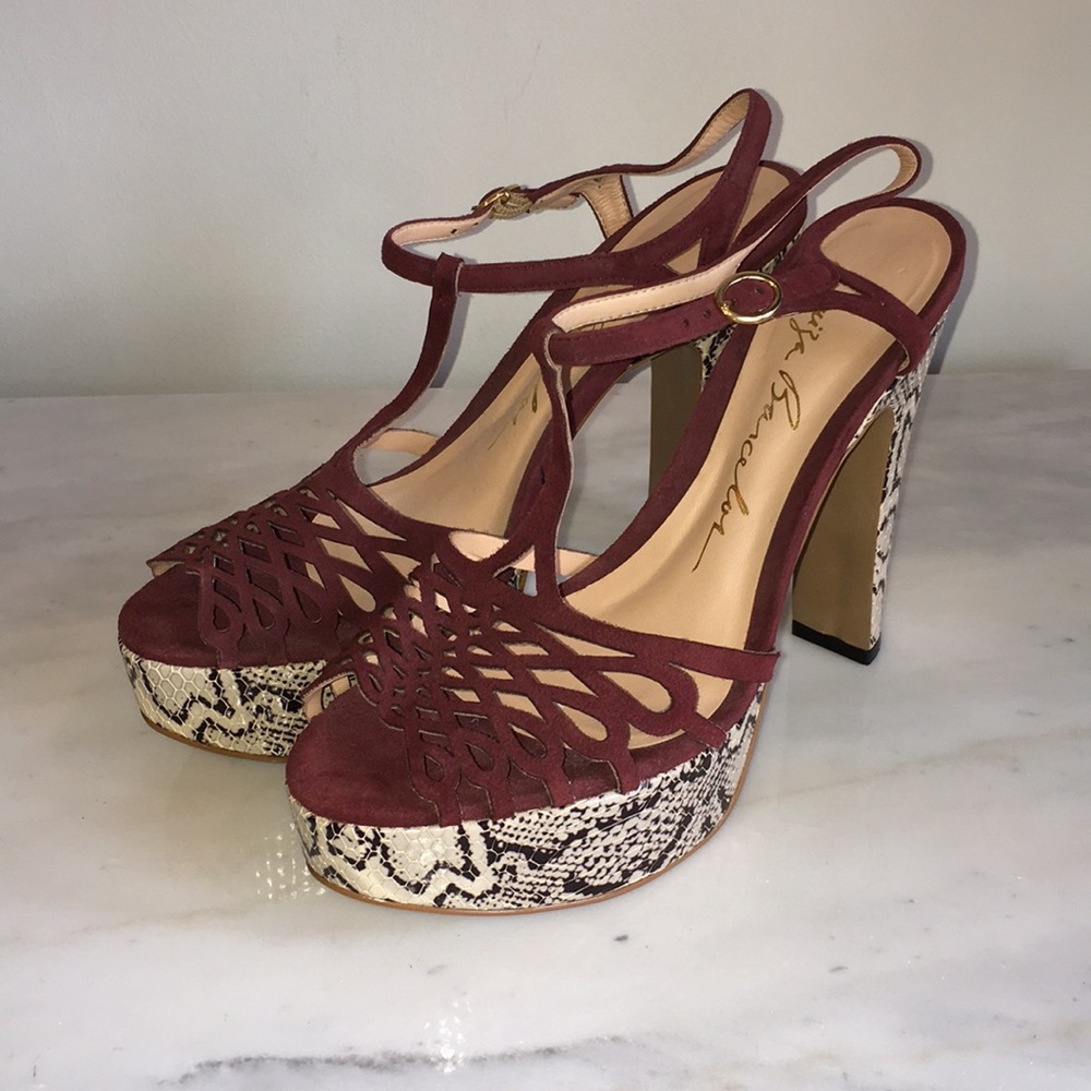 Luiza Barcelos suede and snake platform heels NWOT